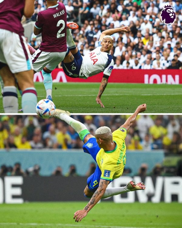 🤸梦回寰宇杯！英超官方晒理查利森两记倒钩剪影：这集看过！