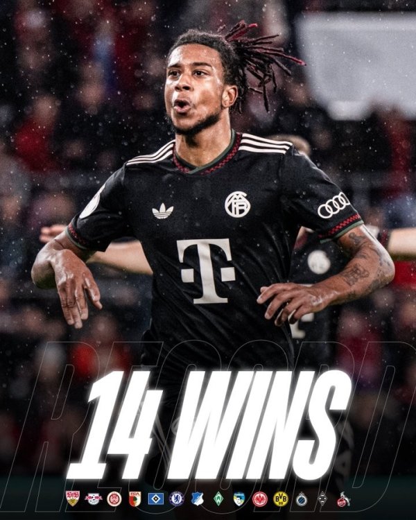 14战全胜！拜仁官推晒海报，庆祝球队创造五大联赛最好开局收货